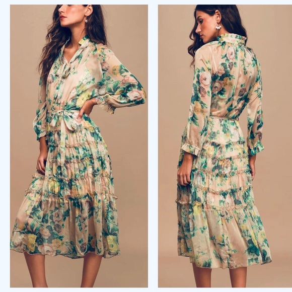 Anthropologie Dresses & Skirts - Anthro OPT Cosmia Floral Ruffled Tier Midi Dress